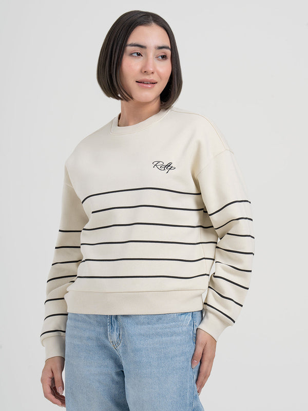 Redtape Beige Striped Sweatshirt For Women | Sweatshirt For Everyday Style Beige