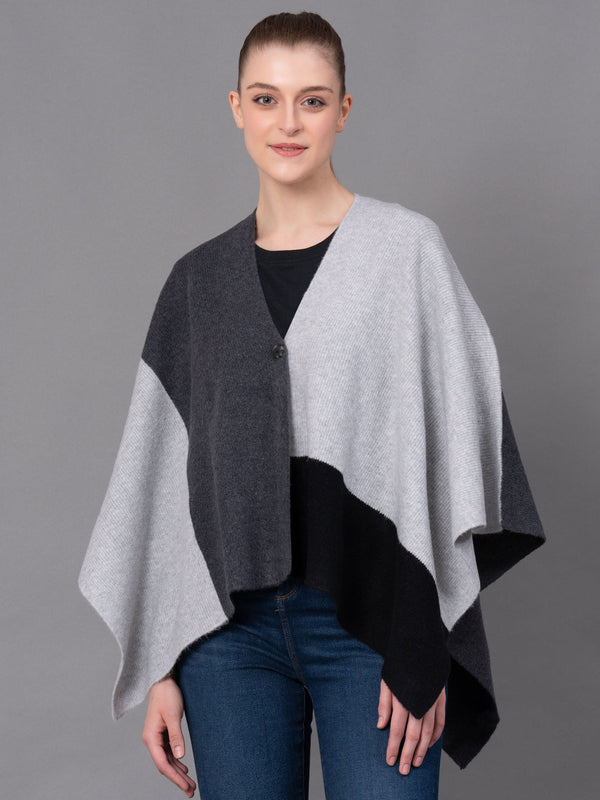 Redtape Black Acrylic Polyamide Woolen Self Design Women's Poncho Black