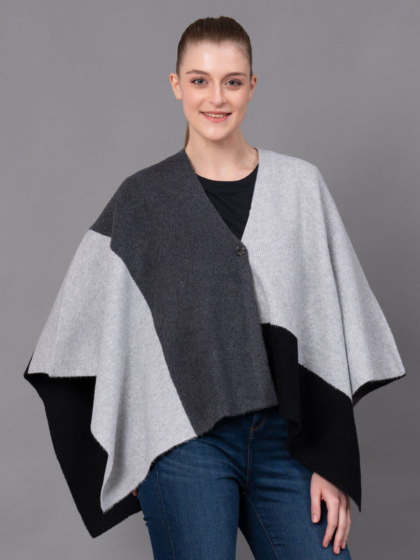 Redtape Black Acrylic Polyamide Woolen Self Design Women's Poncho Black