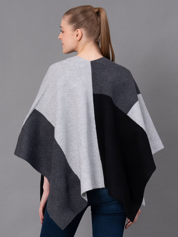 Redtape Black Acrylic Polyamide Woolen Self Design Women's Poncho Black