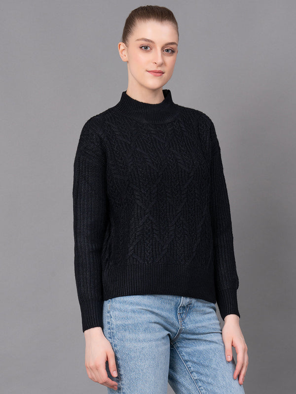 Redtape Black Acrylic Self Design Women's Sweater Black