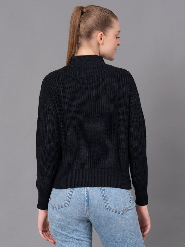 Redtape Black Acrylic Self Design Women's Sweater Black