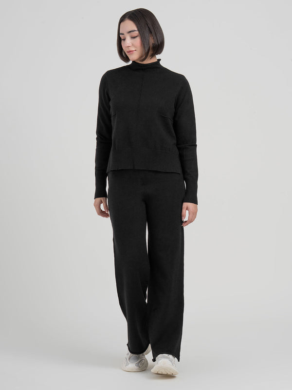 Redtape Black Co-Ord Sets Women | Full-Length Winter Knit Set Black