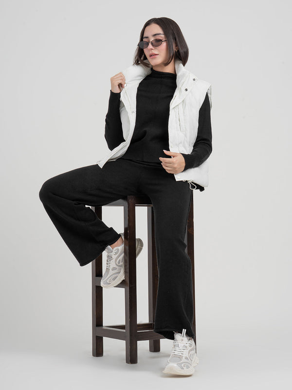 redtape Black Co-Ord Sets Women | Full-Length Winter Knit Set Black