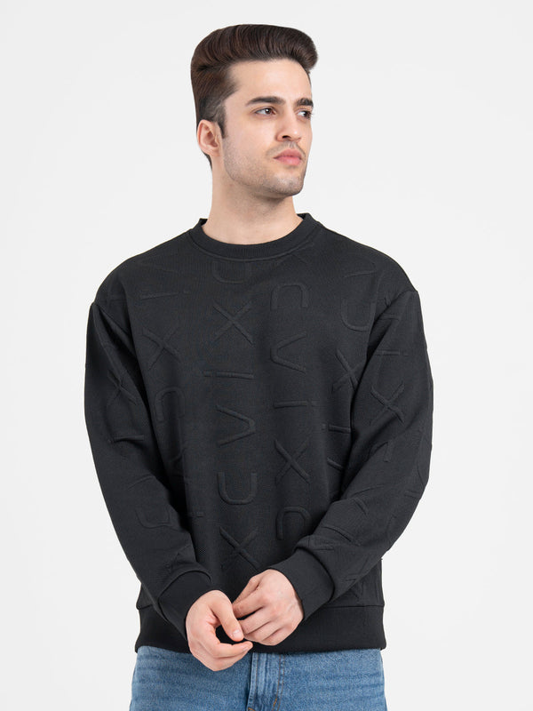 Redtape Black Embossed Sweatshirt For Men| Minimalist Comfort For Everyday Wear Black