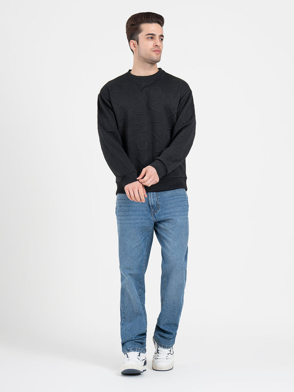 Redtape Black Embossed Sweatshirt For Men| Minimalist Comfort For Everyday Wear Black
