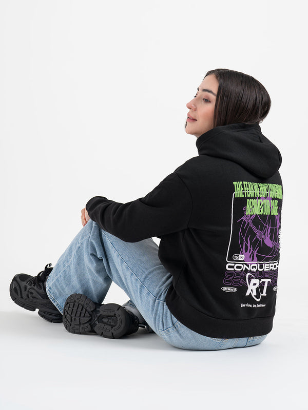Redtape Black Graphic Hoodie For Women | Winter Essential Black