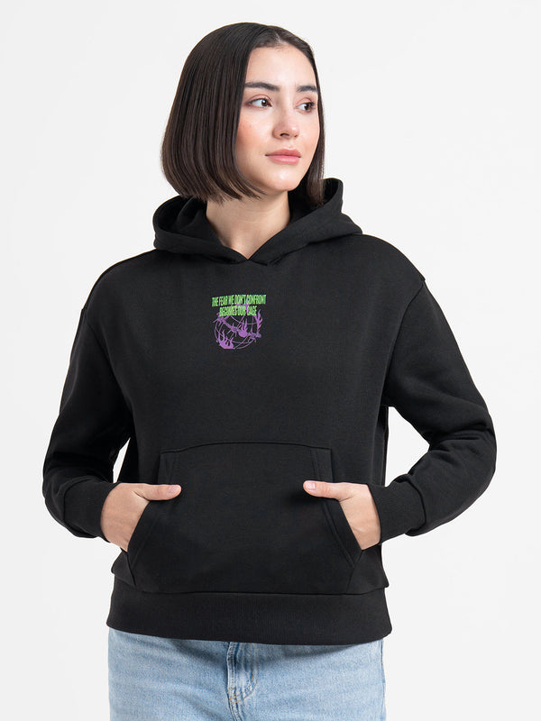 Redtape Black Graphic Hoodie For Women | Winter Essential Black