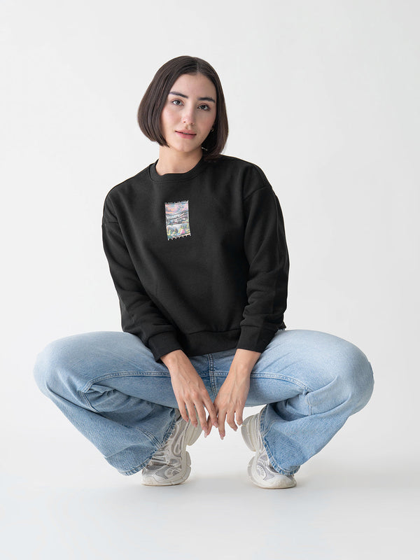Redtape Black Graphic Sweatshirt For Women | Sweatshirts For Women For Winter Comfort Black