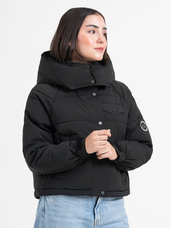 Redtape Black Hooded Puffer Jacket For Women | Everyday Winter Comfort