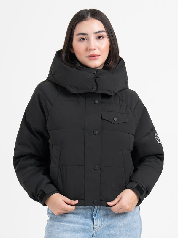 Redtape Black Hooded Puffer Jacket For Women | Everyday Winter Comfort