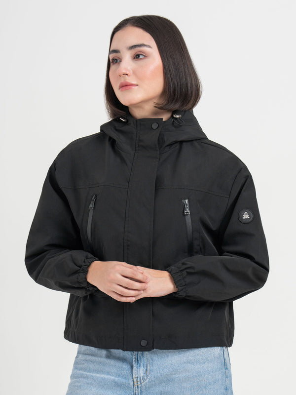 Redtape Black Hooded Windcheater Jacket For Women | Lightweight Winter Comfort Black