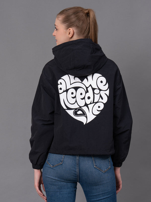 Redtape Black Nylon Graphic Print Women's Windcheater Jacket Black