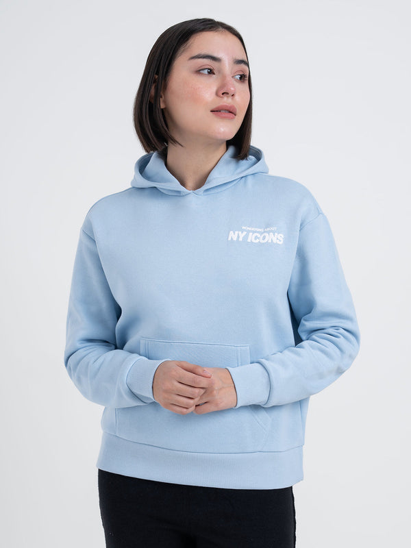 Redtape Blue Graphic Winter Hoodie For Women | Cozy Winter Essential Light Blue