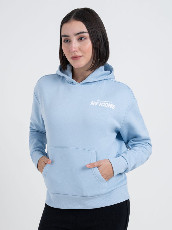 Redtape Blue Graphic Winter Hoodie For Women | Cozy Winter Essential Light Blue