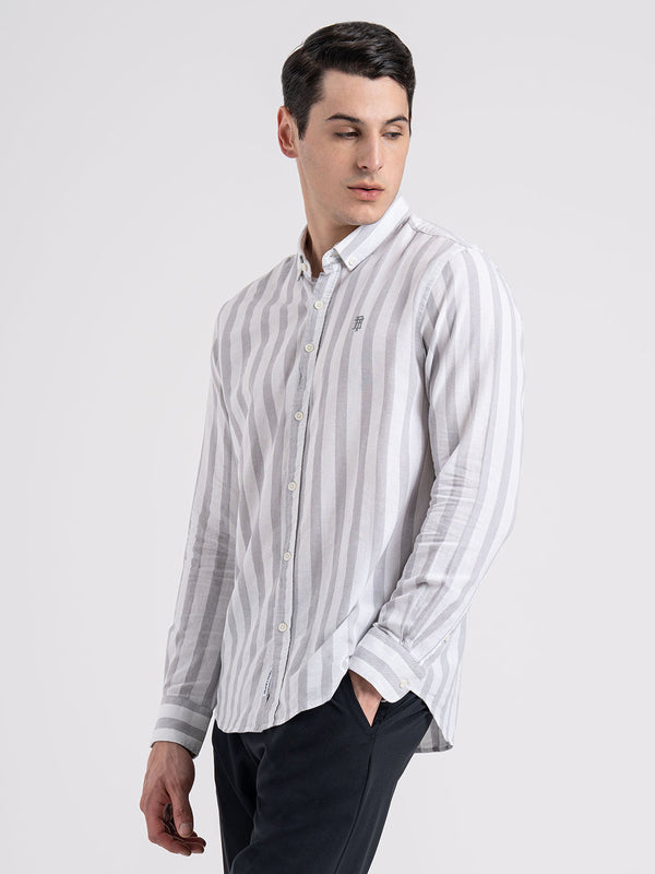 Redtape Button Down Striped Shirt For Men | Durable & Stylish Grey