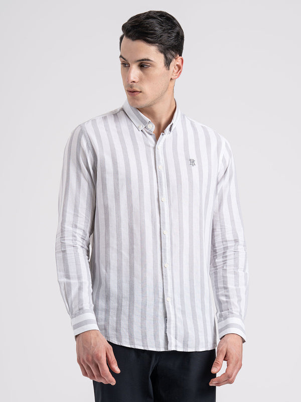 redtape Button Down Striped Shirt for Men | Durable & Stylish Grey