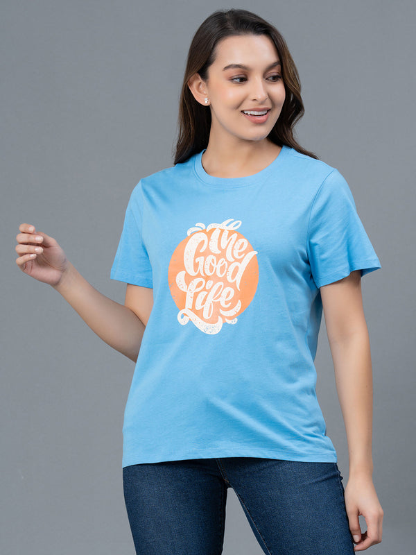 Redtape Casual Cotton T-Shirt For Women Deep Sky Blue