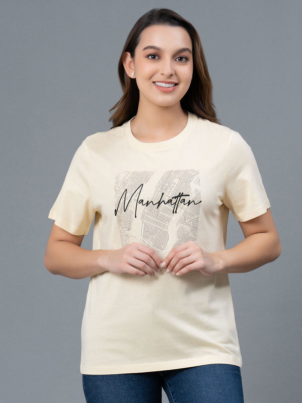 Redtape Casual Cotton T-Shirt For Women Pale Yellow