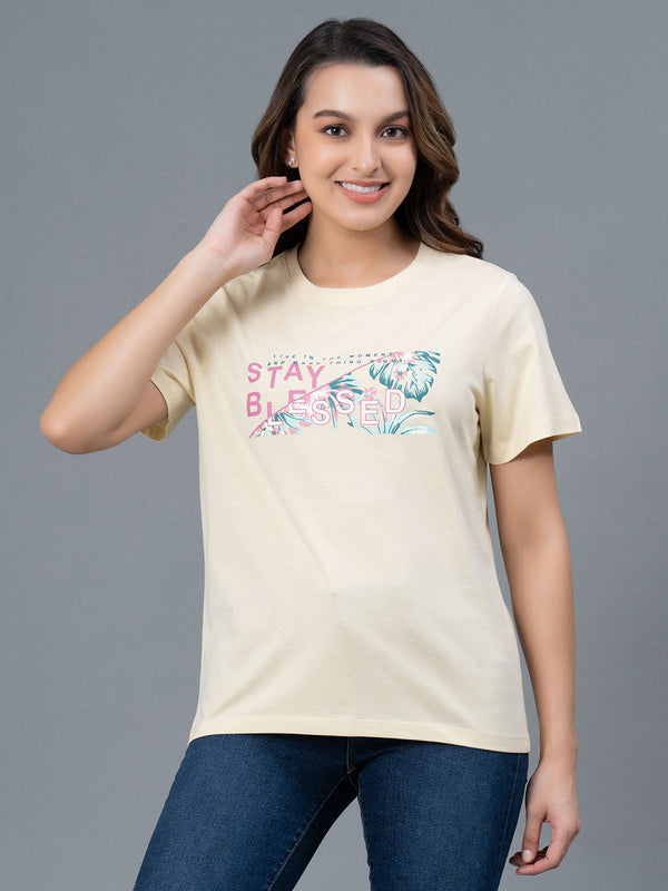 Redtape Casual Cotton T-Shirt For Women Pale Yellow