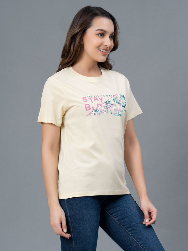 Redtape Casual Cotton T-Shirt For Women Pale Yellow