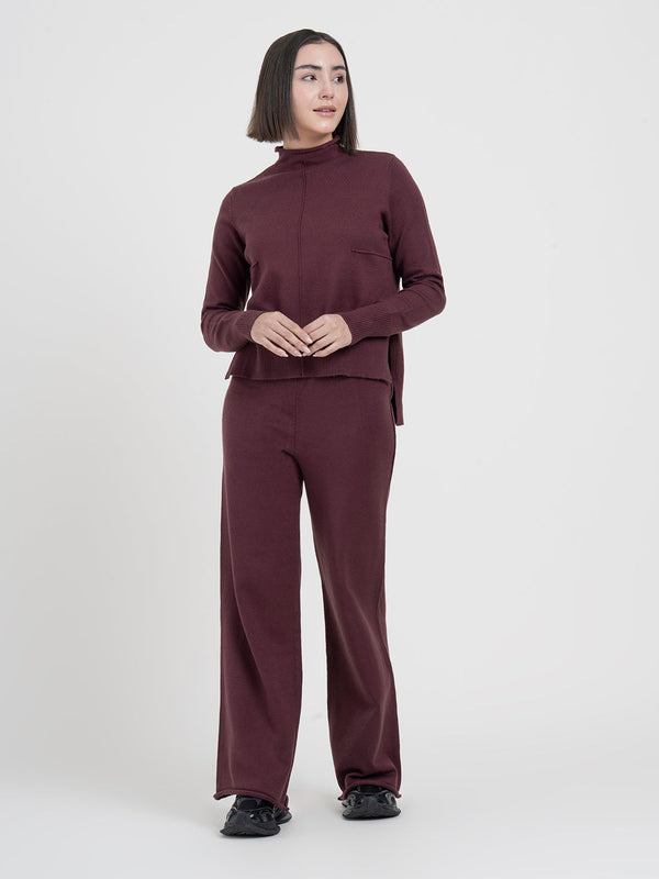 Redtape Dark Maroon Co-Ord Sets Women | Full-Length Winter Knit Set Dark Maroon