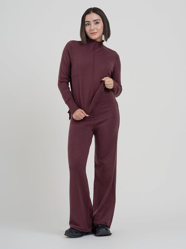 redtape Dark Maroon Co-Ord Sets Women | Full-Length Winter Knit Set Dark Maroon