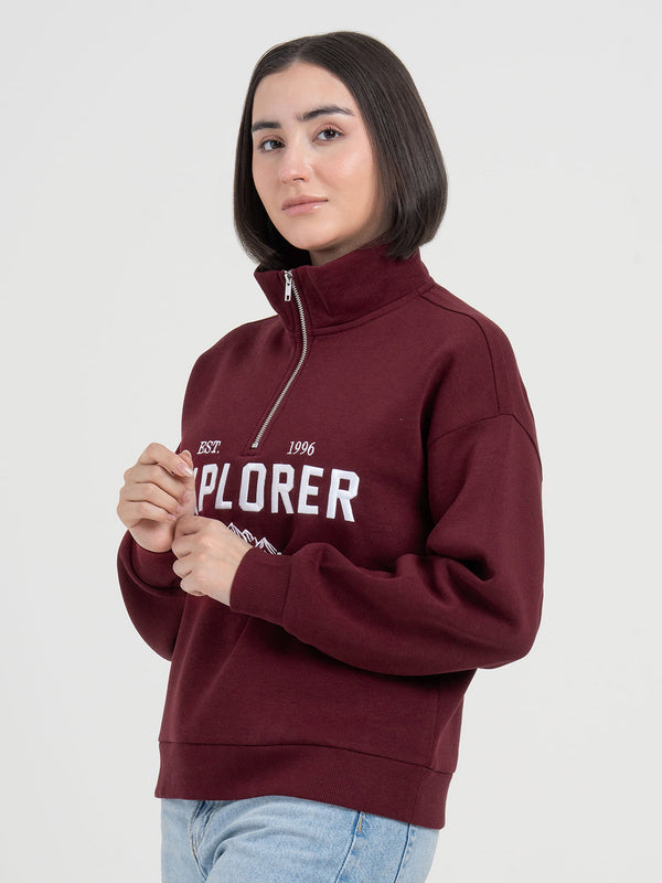 Redtape Dark Maroon Half-Zip Sweatshirt For Women | Cozy Casual Comfort Dark Maroon
