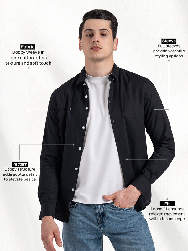 Redtape Dobby Button-Down Formal Shirt For Men Black