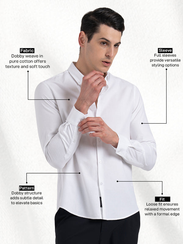 Redtape Dobby Button-Down Formal Shirt For Men White