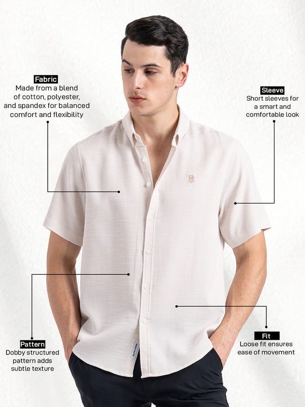 Redtape Dobby Half Slevee Button Down Shirt For Men Ecru