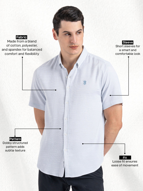 Redtape Dobby Half Slevee Button Down Shirt For Men Light Blue