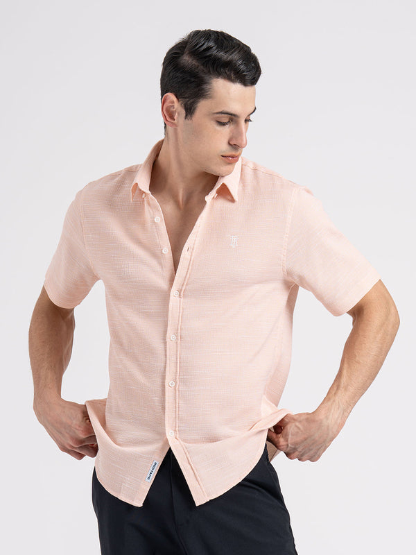 Redtape Dobby Half Slevee Button Down Shirt For Men Peach