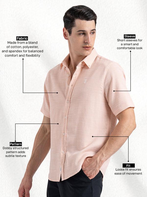 Redtape Dobby Half Slevee Button Down Shirt For Men Peach