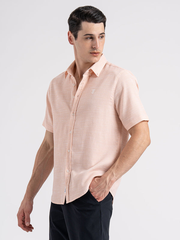 Redtape Dobby Half Slevee Button Down Shirt For Men Peach
