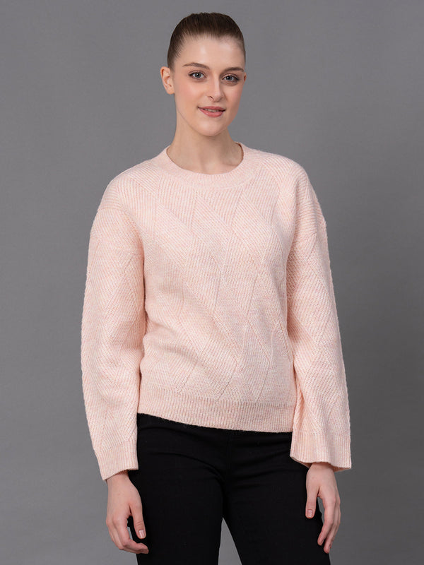 Redtape Dull Peach Poly Acrylic Self Design Women's Sweater Dull Peach