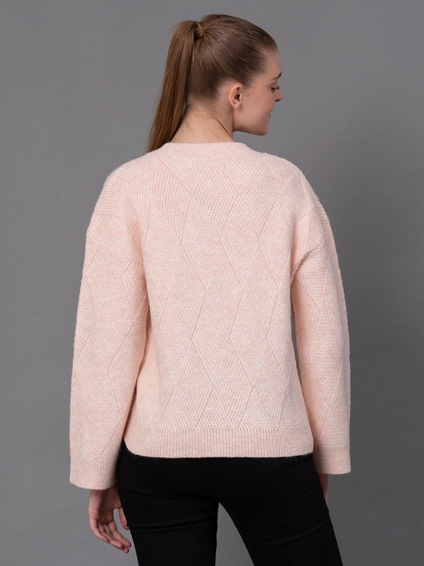 Redtape Dull Peach Poly Acrylic Self Design Women's Sweater Dull Peach