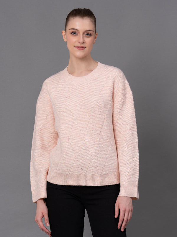 redtape Dull Peach Poly Acrylic Self Design Women's Sweater Dull Peach