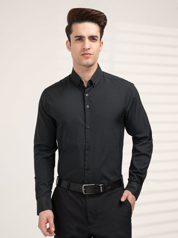 Redtape Full Sleeve Black Dobby Shirt For Men | Refined Formal Elegance Black
