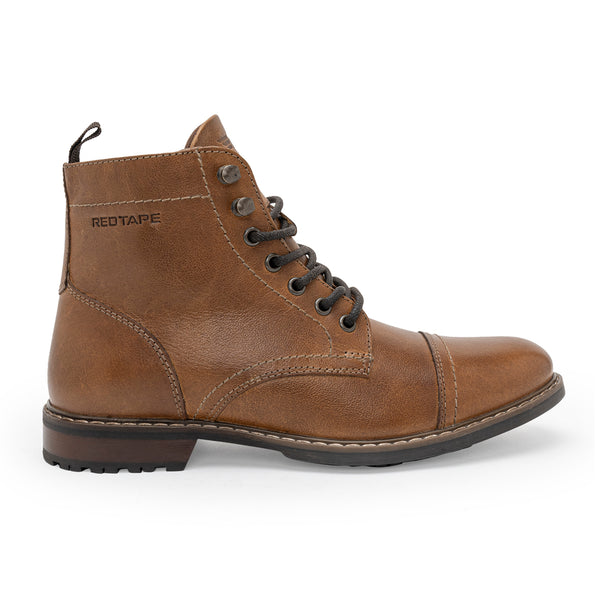 Redtape Genuine Leather Ankle Length Boots For Men Tan