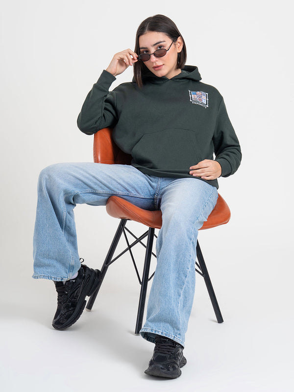 Redtape Green Graphic Hoodie For Women | Winter Essential Forest Green