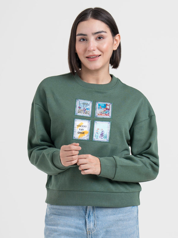 Redtape Green Graphic Sweatshirt For Women | Winter Fashion Statement Green