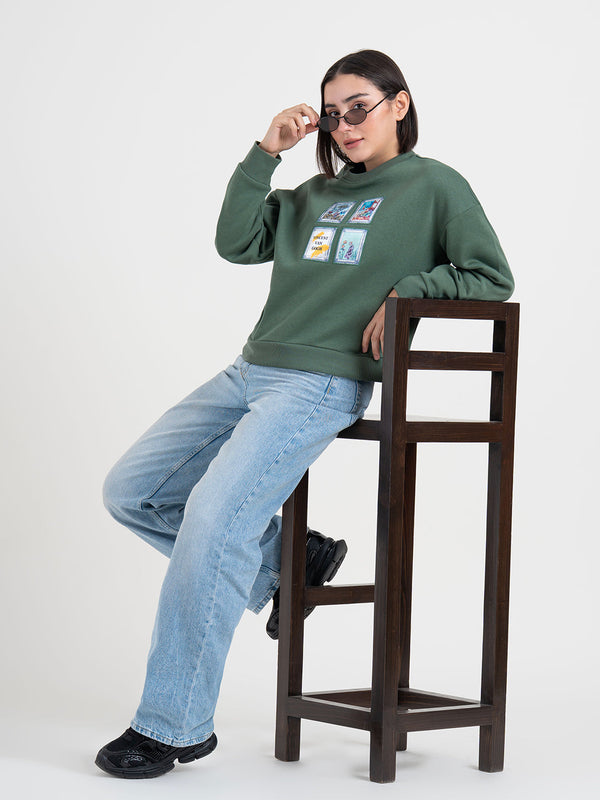 redtape Green Graphic Sweatshirt for Women | Winter Fashion Statement Green