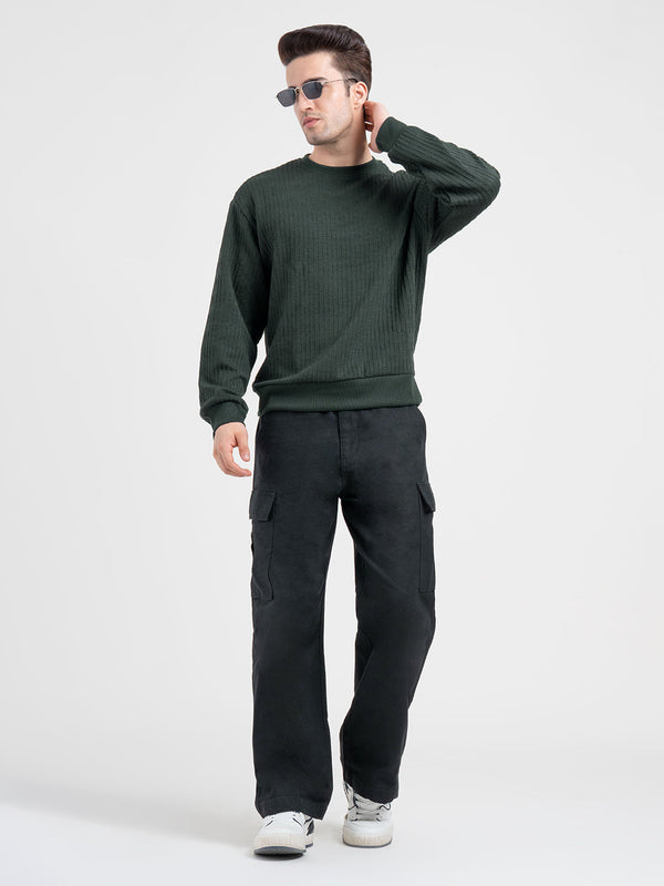 Redtape Green Winter Sweatshirt For Men | Textured Winter Streetwear Forest Green