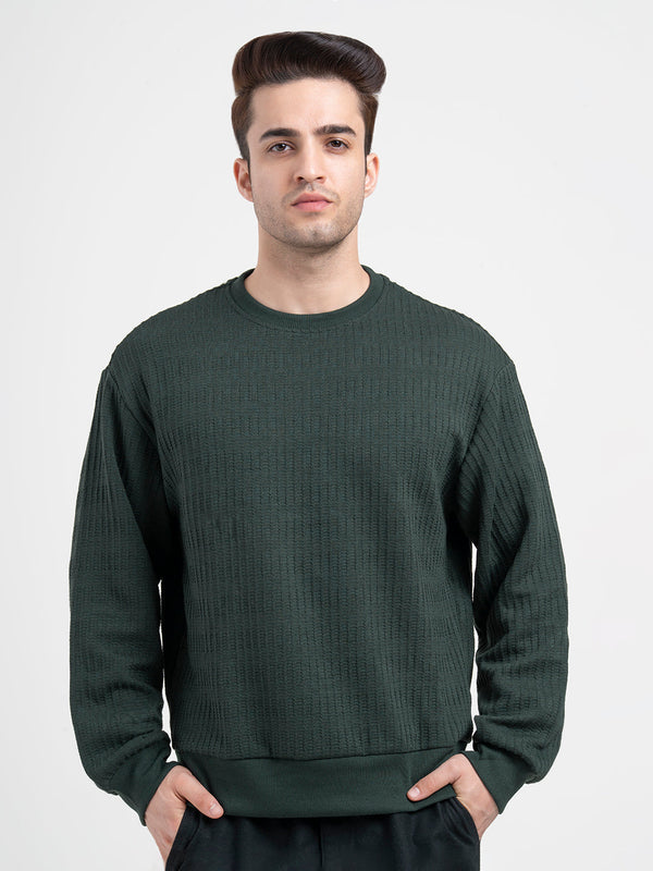 Redtape Green Winter Sweatshirt For Men | Textured Winter Streetwear Forest Green