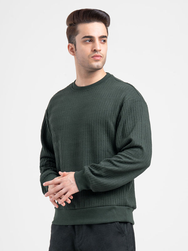 Redtape Green Winter Sweatshirt For Men | Textured Winter Streetwear Forest Green