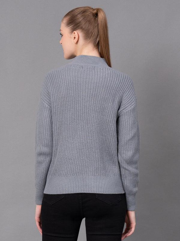 Redtape Grey Acrylic Self Design Women's Sweater Grey