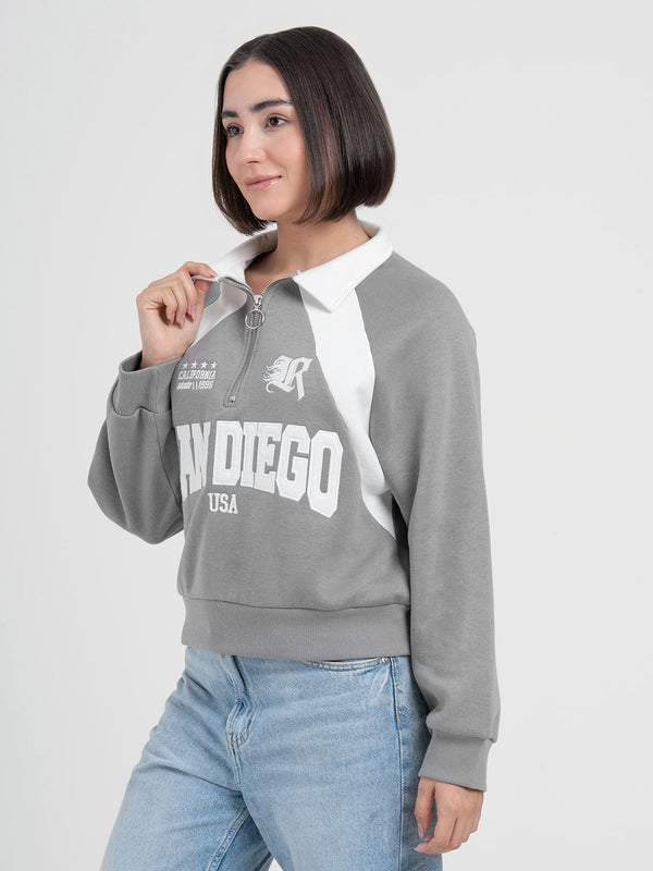 Redtape Grey Cut & Sew Half-Zip Sweatshirt For Women | Casual Everyday Comfort Grey