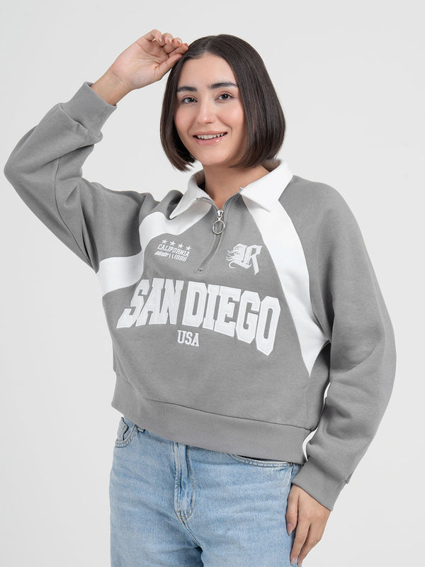 redtape Grey Cut & Sew Half-Zip Sweatshirt for Women | Casual Everyday Comfort Grey