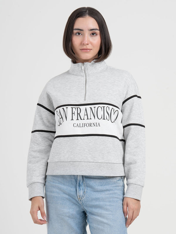 Redtape Grey Melange Half-Zip Sweatshirt For Women | Effortless Everyday Style Grey Melange